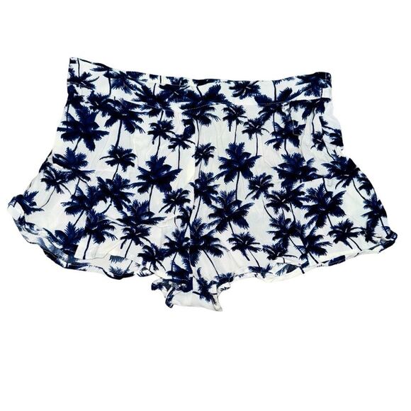 Forever 21 White and Blue Palm Tree Tropical Shorts Lightweight elastic waist M - Picture 2 of 9